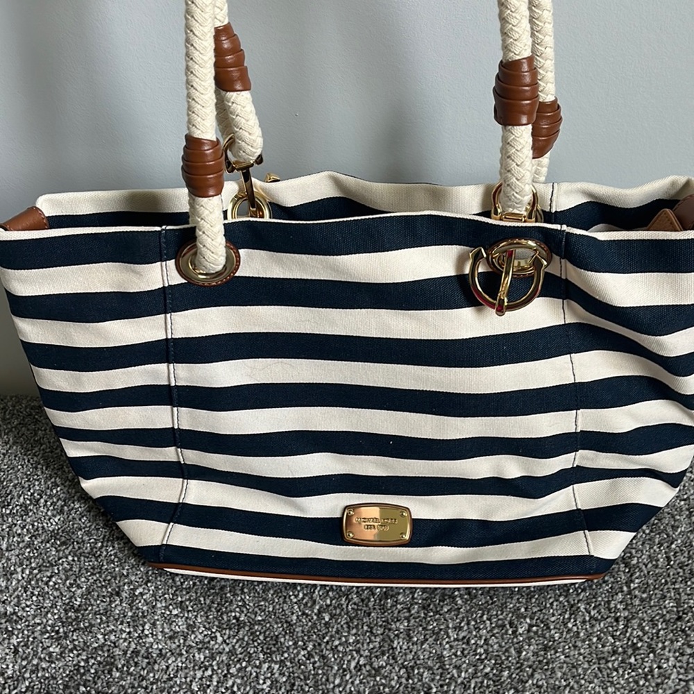 Michael Kors nautical striped tote with removable small accessory bag